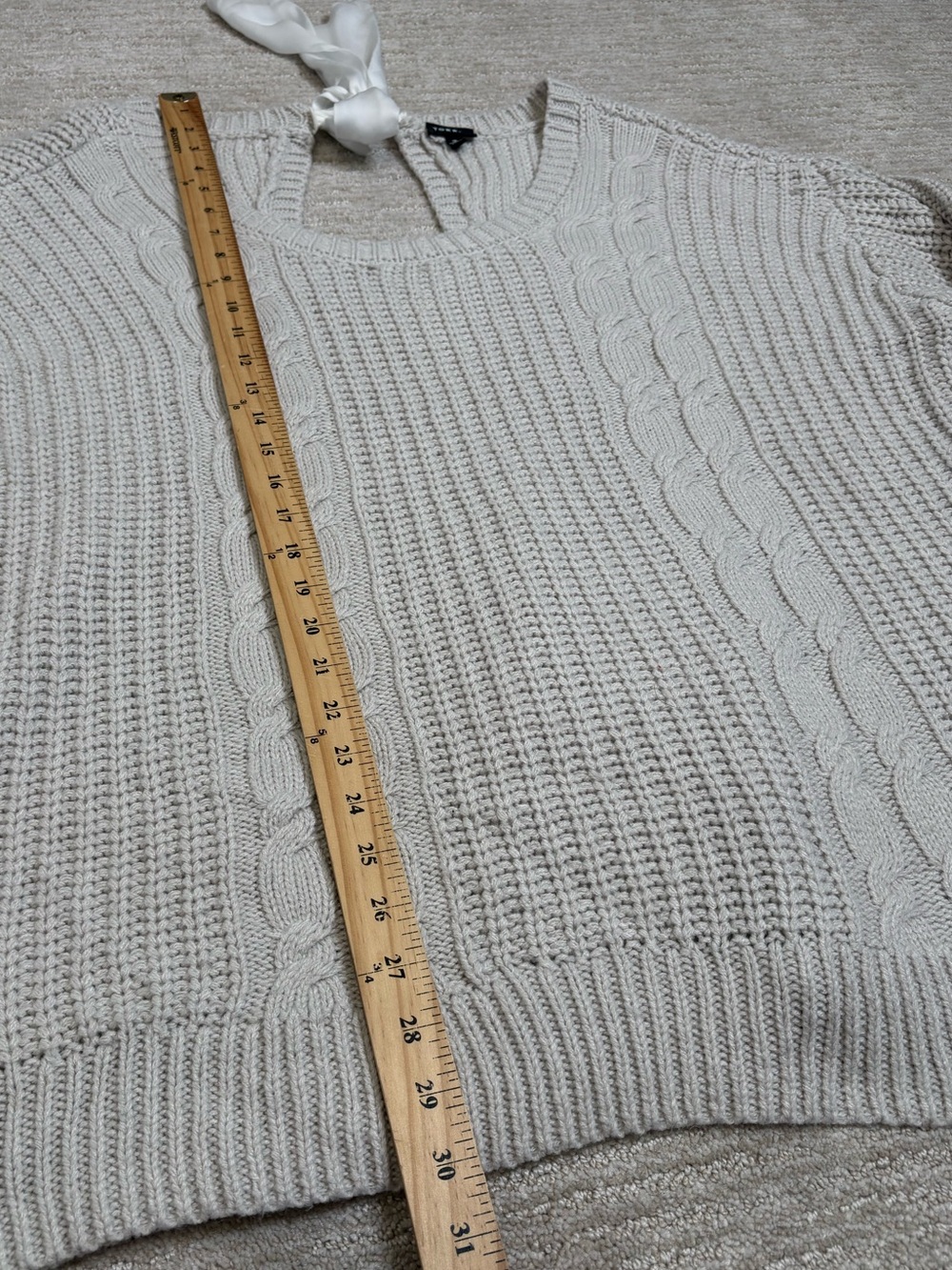 Torrid Cable Knit Ribbon Tie Back Sweater Size 3X 22/24 Taupe Slouchy Scoop Neck - Picture 8 of 10